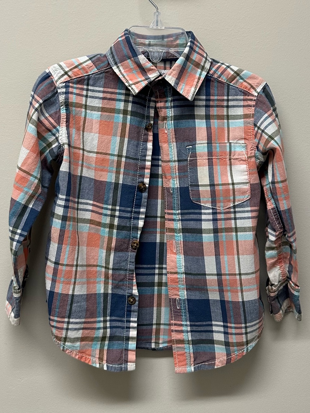 Carter's Plaid Button-Down Shirt - Blue, Coral & White